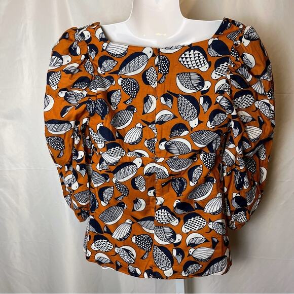 NWT Anthropologie Eva Franco Tropical Birds Sweetheart Puff Sleeve Blouse Sz 6 - Picture 4 of 9
